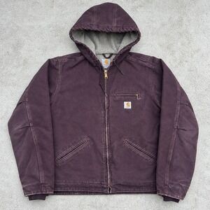 Carhartt Jacket Womens L Purple Faded Sandstone Sherpa Lined Hooded Workwear